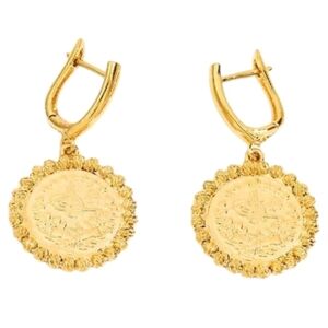 NEW! 18K Gold Plated Coin Drop Huggie Hoop Earrings